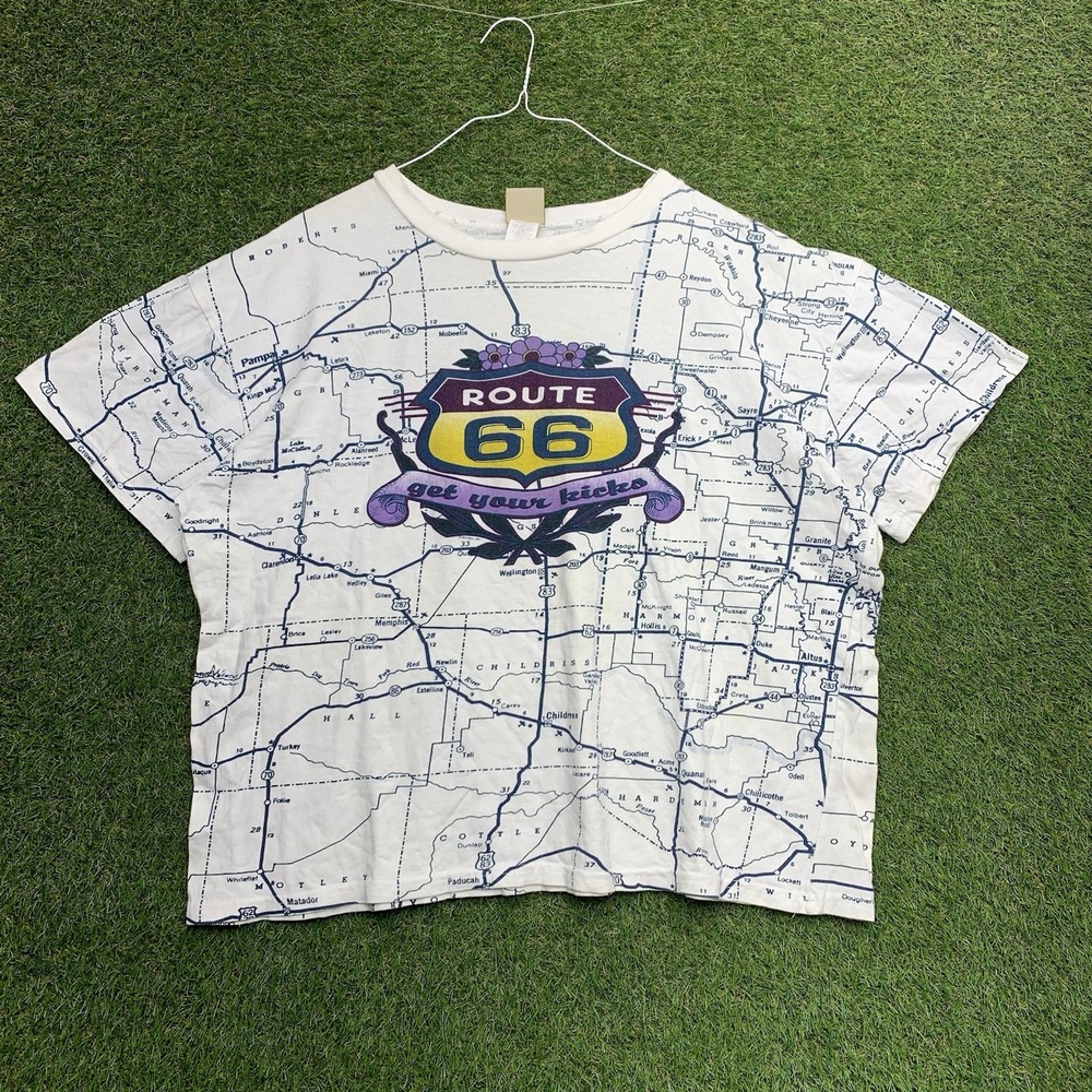 Vintage Route 66 AOP Map Mens XL Extra Large Shirt Map Highway